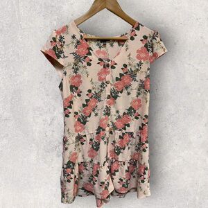 Lily‎ Rose Womens Pink Fit & Flare Mini Shirt Dress Floral Short Sleeve Size M
